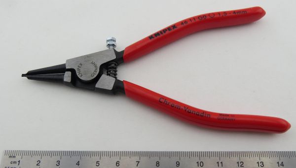 Pliers for circlips, 140mm long. Straight tips