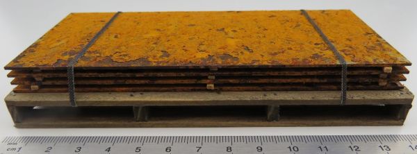 rusting steel plate stack on special pallet, for the