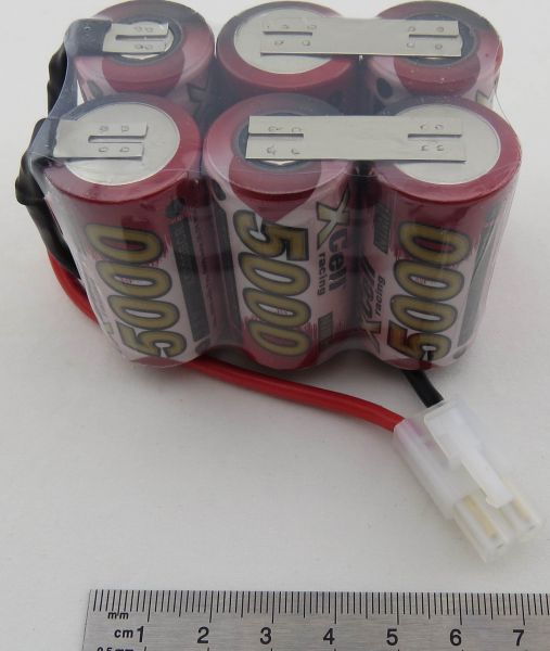 Battery pack with SUB-C 5000 cells. 7,2V 6 cells, 5000mAh