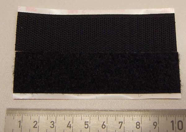 Velcro, self-adhesive, 25mm wide, 100 mm long. For