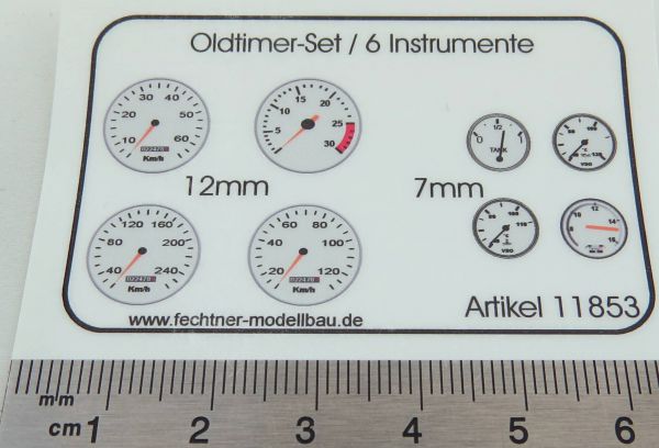 1x Instrumenten-Aufklebersatz, Oldtimer, 6 Instrumente. 2x 1