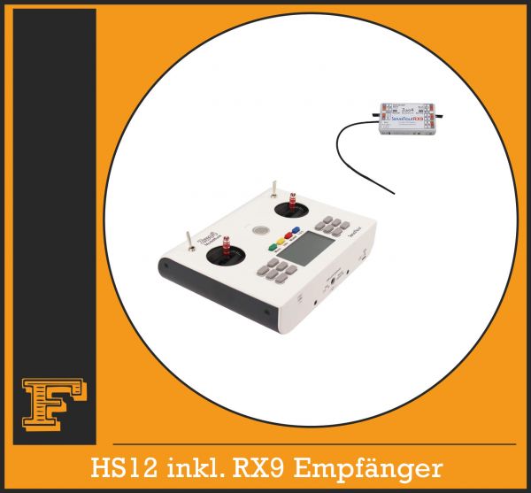 Sender HS-12, mit Kreuz-Knüppeln, Farbe weiss/grau + RX9