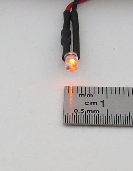 LED turuncu 3 mm, şeffaf muhafaza, yaklaşık 25 cm şeritli,