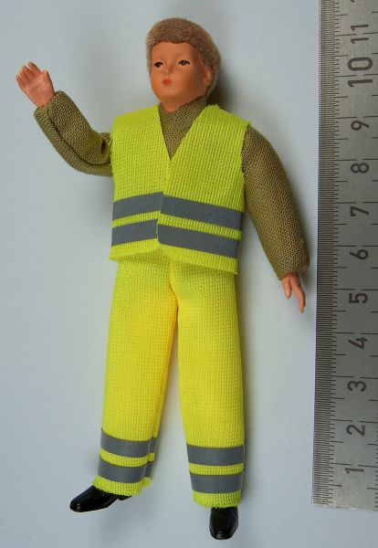1x Flexibele Doll werknemers 11cm tall waarschuwing kleding (broek +