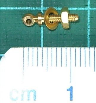 Eyebolts, brass, M2, with washer and nut,