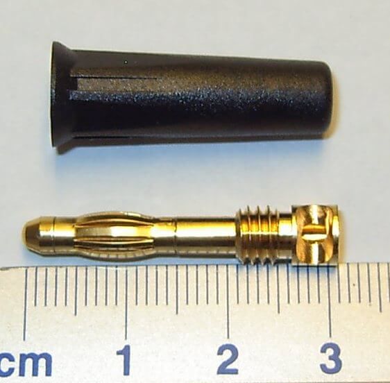Goldmittellamellenstecker, 4mm, schwarz, vergoldet,