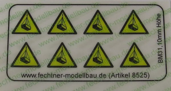 1 waarschuwing symbolen Set 10mm hoge BM31, 8 pictogrammen, geel / zwart
